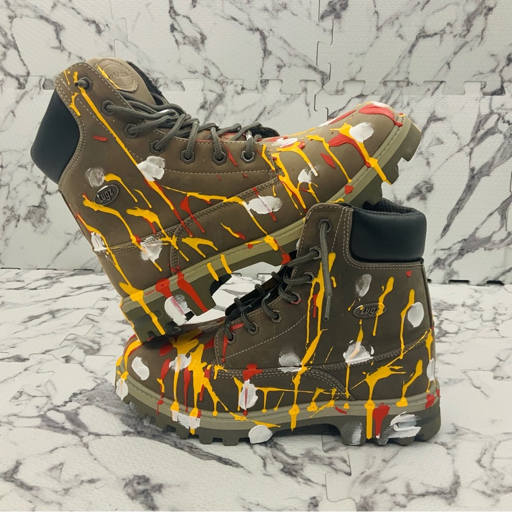 Men's Lugz Grey Distressed Hand-Painted Boots NWT